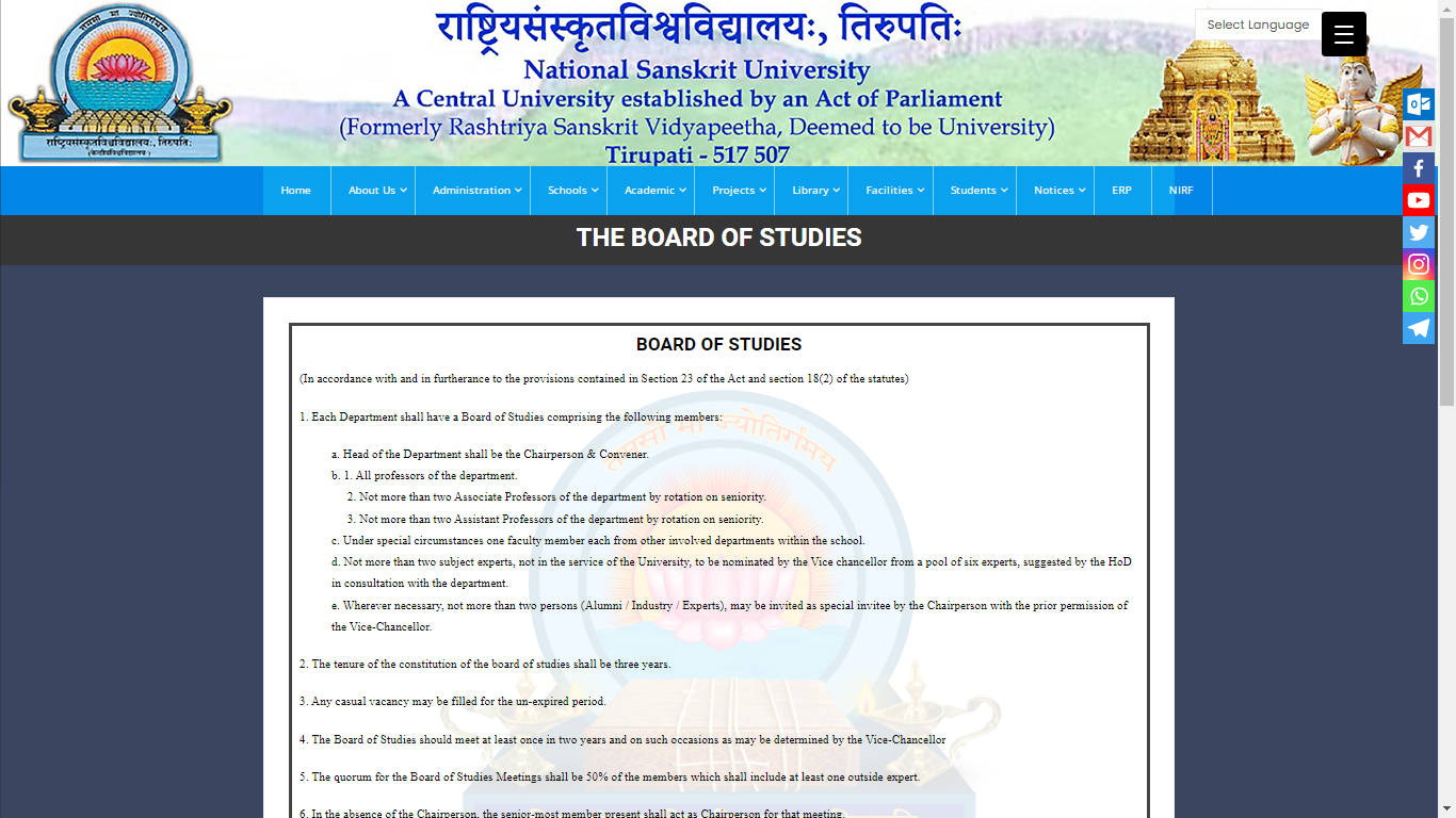 National Sanskrit University Admission, Courses, Fees, Ranking and Contact Details.