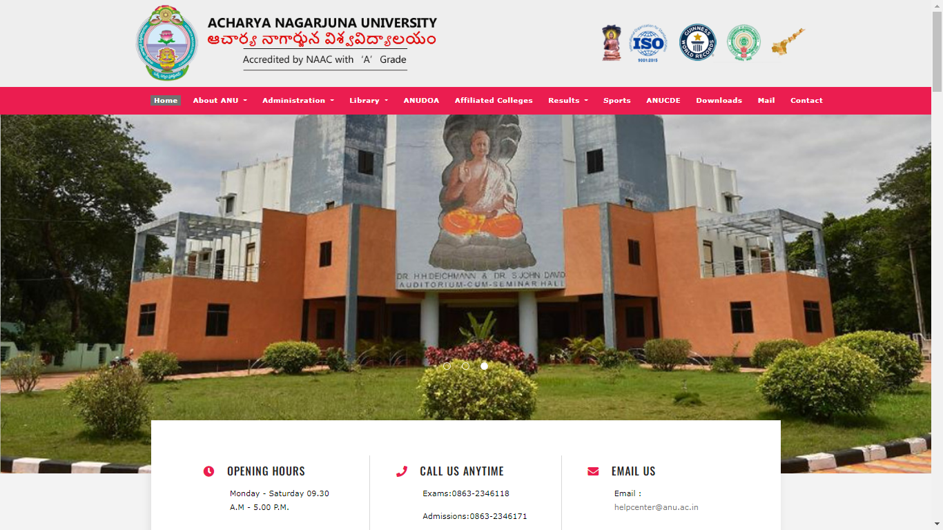 Acharya Nagarjuna University Admission, Courses, Fees, Ranking and Contact Details.