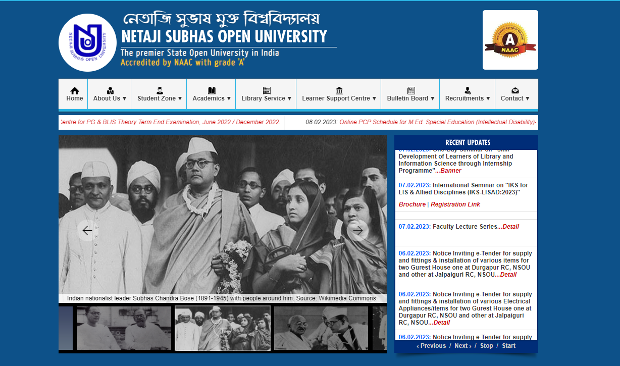 Netaji Shubhash Open University Admission, Courses, Fees, Ranking and Contact Details.