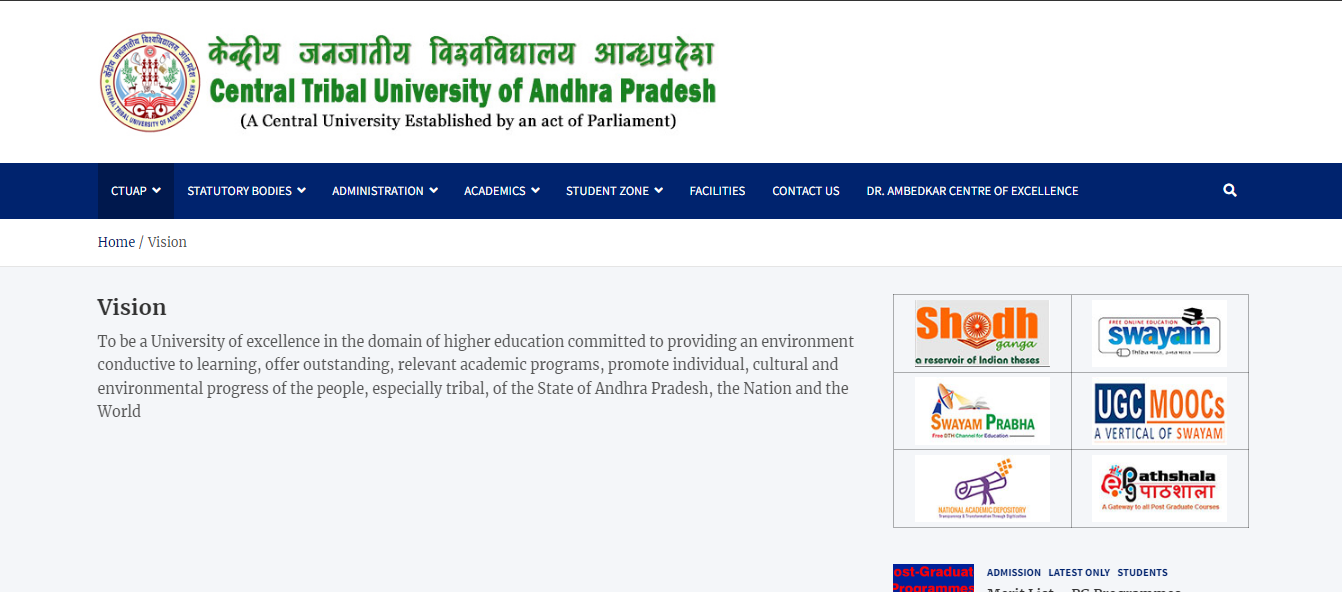 Central Tribal University of Andhra Pradesh Admission, Courses, Fees, Ranking and Contact Details.