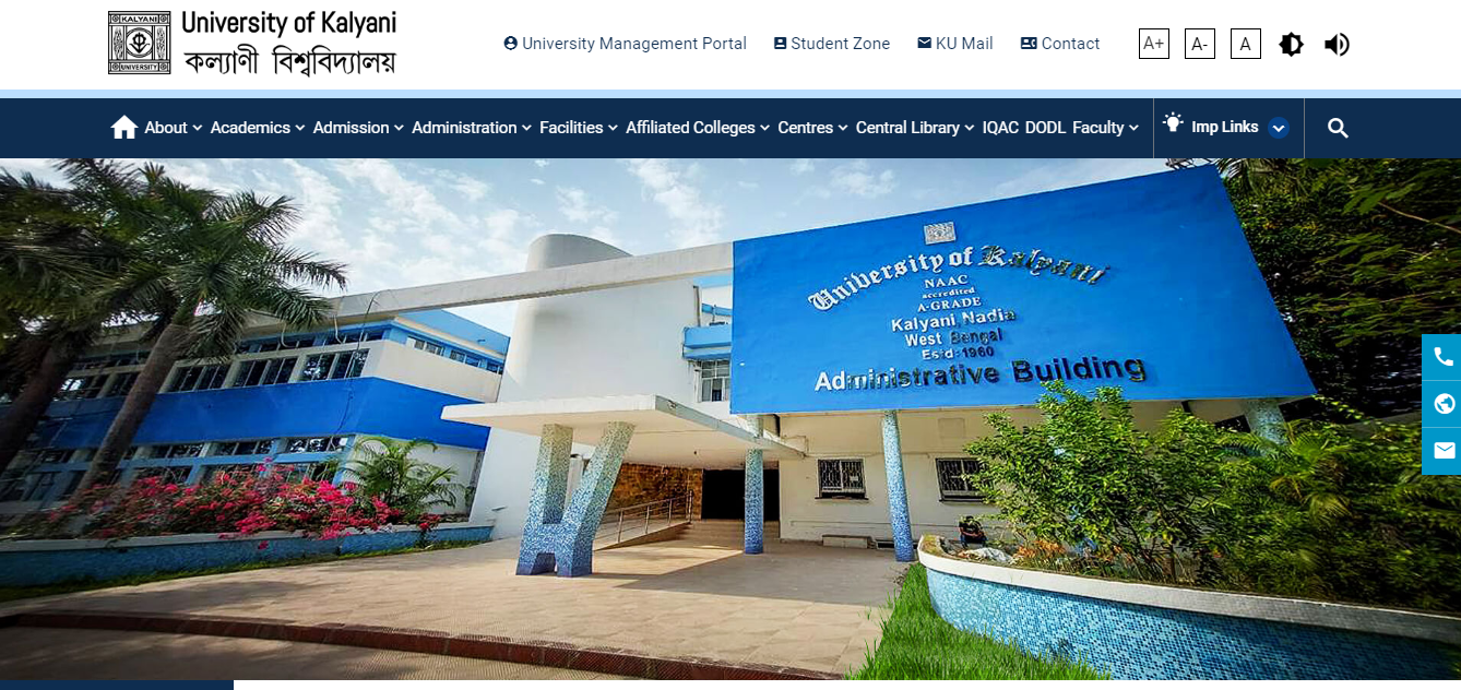 Kalyani University Admission, Courses, Fees, Ranking and Contact Details.