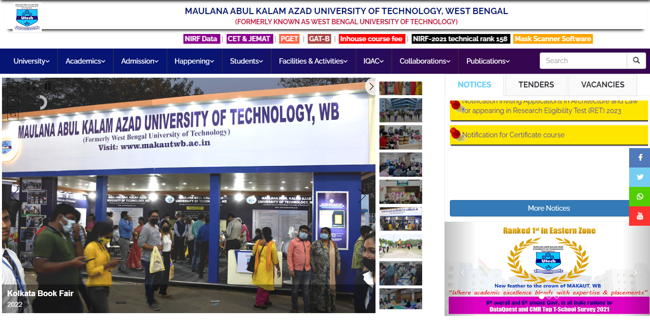 Maulana Abul Kalam Azad University of Technology West Bengal Admission, Courses, Fees, Ranking and Contact Details.