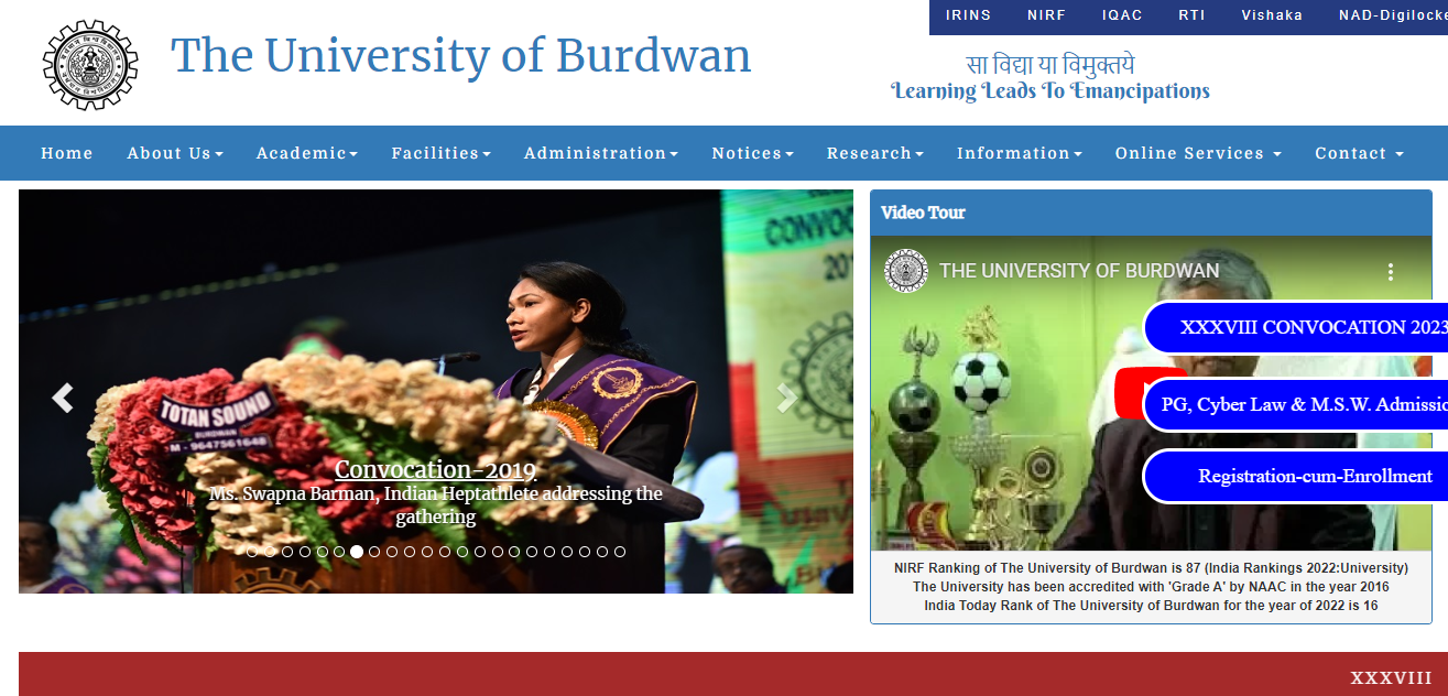 Burdwan University Admission, Courses, Fees, Ranking and Contact Details.