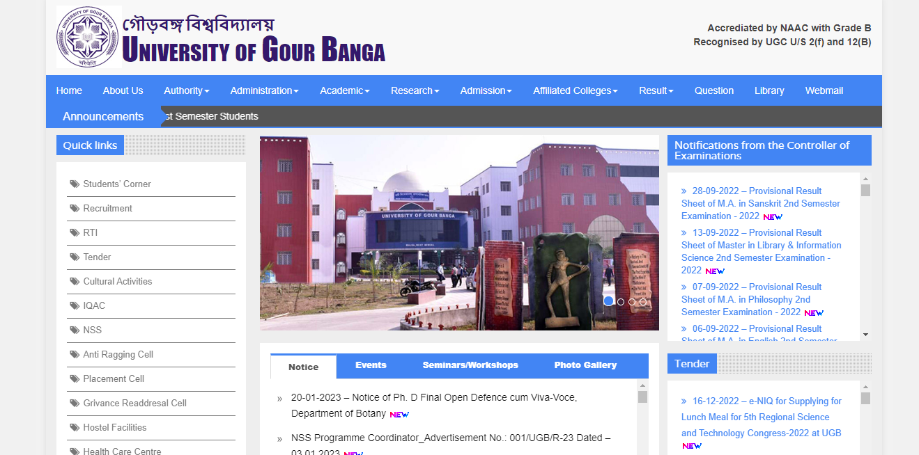 University of Gour Banga Admission, Courses, Fees, Ranking and Contact Details.